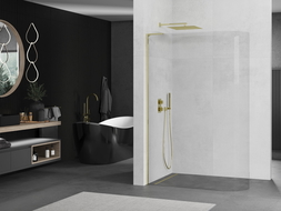 Mexen Kioto L perete de duș curbă Walk-in 120 x 200 cm, transparent, aurie - 800-120-103-50-06