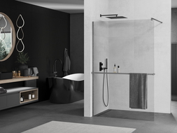 Mexen Kioto+ perete de duș cu raft Walk-in 75 x 200 cm, transparent, gri armat - 800-075-121-66-00