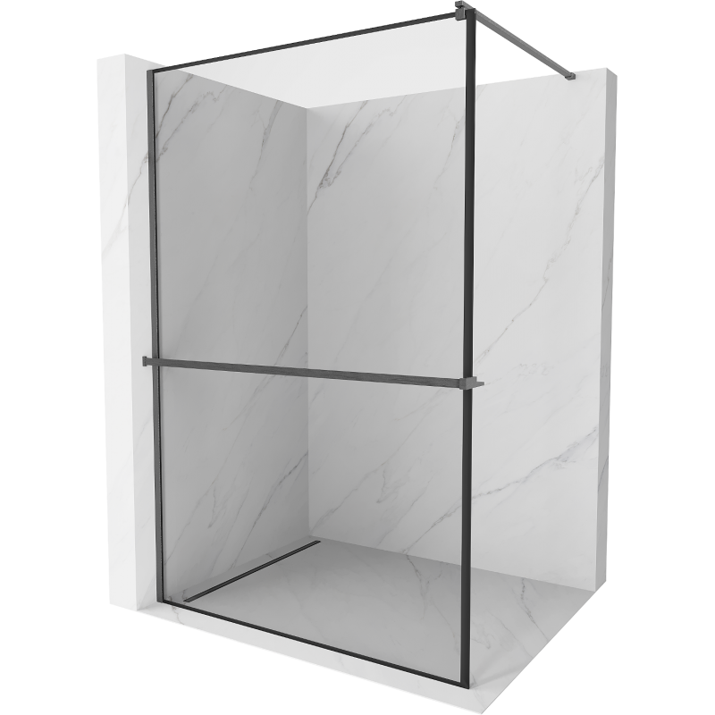 Mexen Kioto+ zuhanyfal polccal Walk-in 120 x 200 cm, fekete keret, gun gray kefe - 800-120-121-66-70