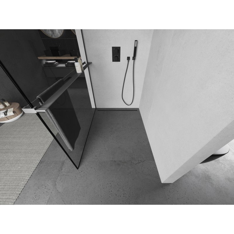 Mexen Kioto+ zuhanyfal polccal Walk-in 120 x 200 cm, fekete keret, gun metal - 800-120-121-95-70
