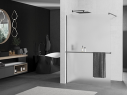 Mexen Kioto+ perete de duș cu poliță Walk-in 70 x 200 cm, sticlă mată, gun metal - 800-070-121-95-30