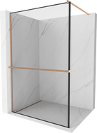 Mexen Kioto+ perete de duş cu raft Walk-in 100 x 200 cm, model negru, cupru periat - 800-100-121-65-70