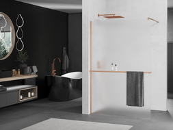Mexen Kioto+ Walk-in zuhanyfal polccal, 100 x 200 cm, homályos, kefélt réz - 800-100-121-65-30