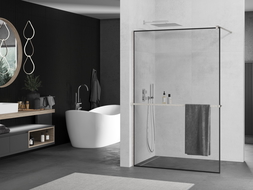 Mexen Kioto+ perete de duș cu raft Walk-in 70 x 200 cm, model negru, nichel periat - 800-070-121-97-70