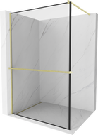 Mexen Kioto+ fürdőszoba válaszfal Walk-in polccal 120 x 200 cm, fekete minta, arany csiszolt - 800-120-121-55-70