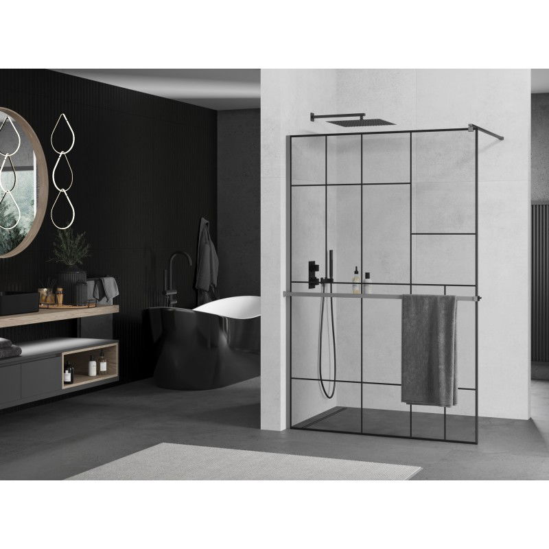 Mexen Kioto+ zuhanyfal polccal Walk-in 70 x 200 cm, fekete minta, gun metal - 800-070-121-95-78
