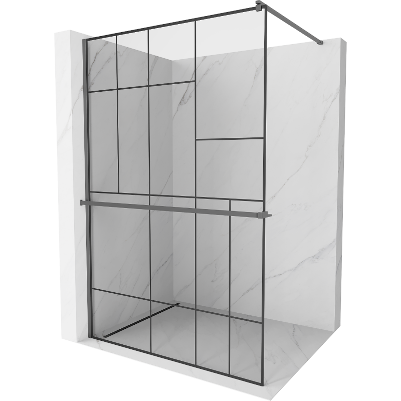 Mexen Kioto+ panou de duș cu raft Walk-in 90 x 200 cm, model negru, metal armat - 800-090-121-95-78