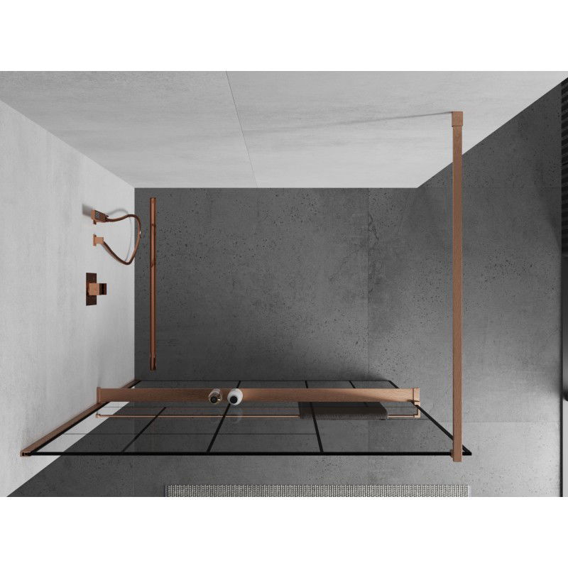 Mexen Kioto+ zuhanyfal polccal Walk-in 80 x 200 cm, fekete minta, kefélt réz - 800-080-121-65-78