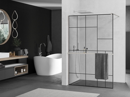 Mexen Kioto+ panou duș cu suport Walk-in 80 x 200 cm, model negru, nichel periat - 800-080-121-97-78