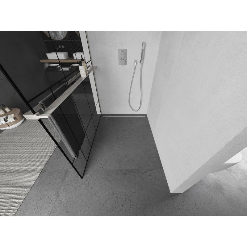 Mexen Kioto+ zuhanyfal polccal Walk-in 140 x 200 cm, fekete minta, kefezett nikkel - 800-140-121-97-78