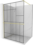 Mexen Kioto+ perete de duş cu raft Walk-in 120 x 200 cm, model negru, finisaj auriu periat - 800-120-121-55-78