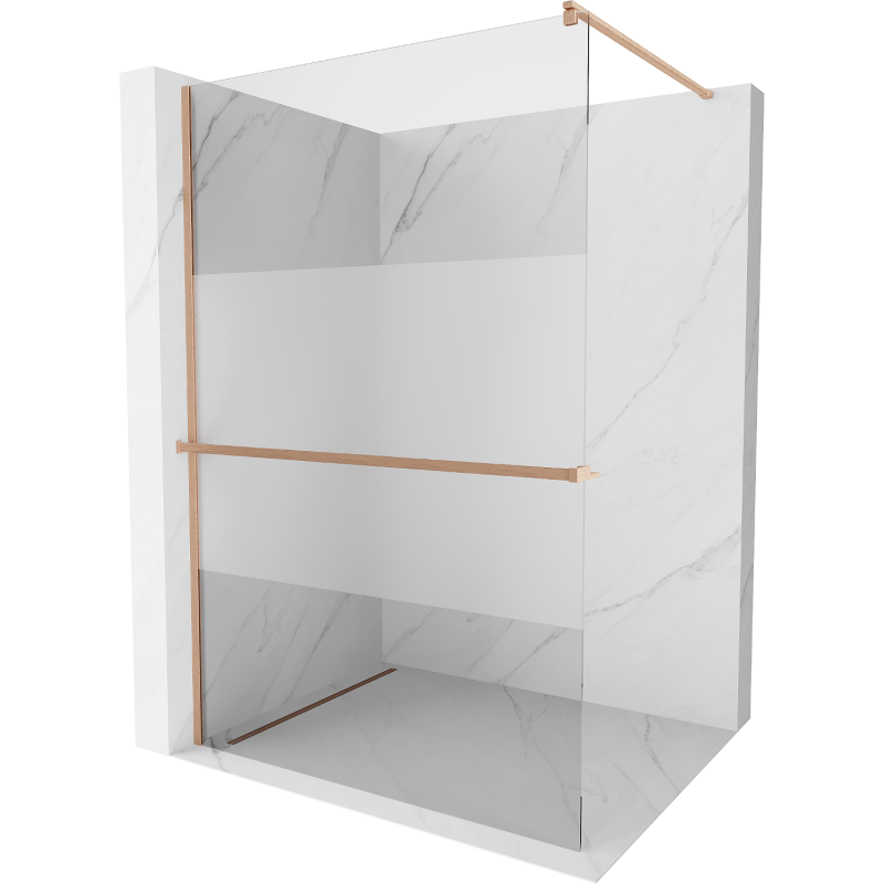 Mexen Kioto+ zuhanyfal polccal Walk-in 90 x 200 cm, átlátszó/fagyott, kefélt réz - 800-090-121-65-35