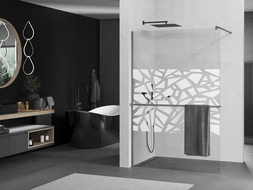 Mexen Kioto+ Walk-in zuhanyfal polccal 80 x 200 cm, fehér minta, gun gray satinált - 800-080-121-66-85