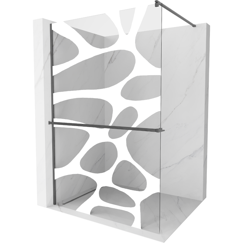 Mexen Kioto+ zuhanyfal polccal Walk-in 70 x 200 cm, fehér hullám, szálcsiszolt szürke - 800-070-121-66-97