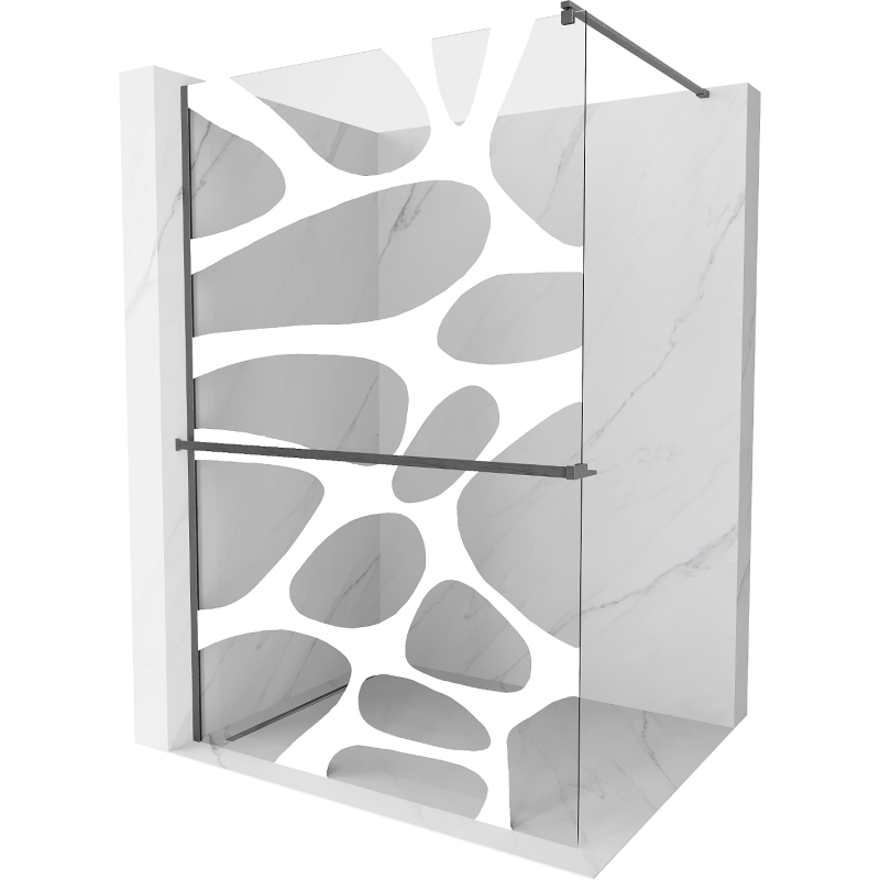 Mexen Kioto+ Zuhanyfal polccal Walk-in 90 x 200 cm, fehér hullám, szálcsiszolt gunmetal szürke - 800-090-121-66-97