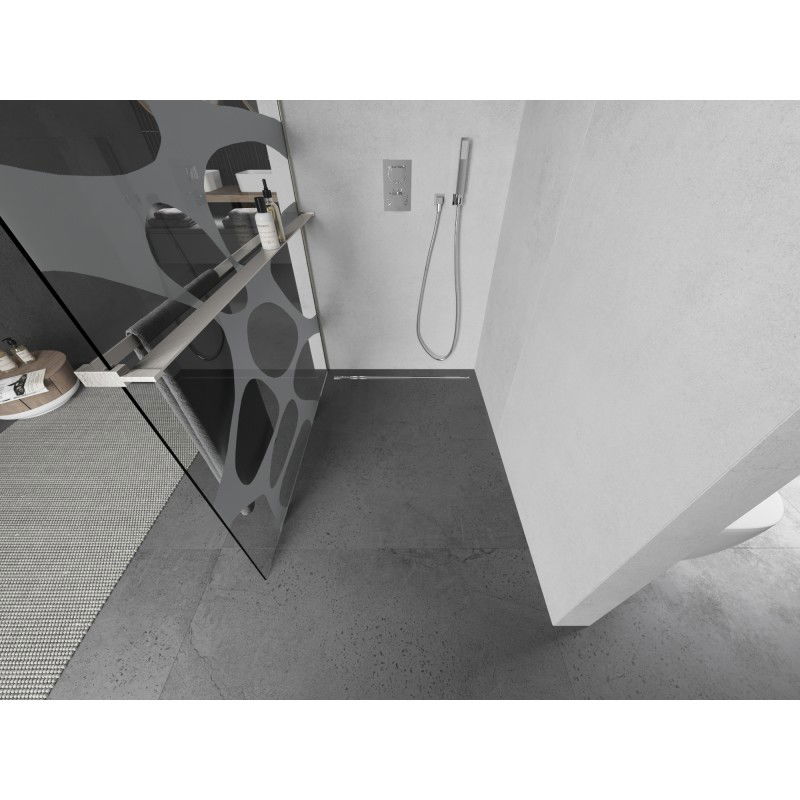 Mexen Kioto+ zuhanyfal polccal Walk-in 140 x 200 cm, fehér hullám, szálcsiszolt nikkel - 800-140-121-97-97