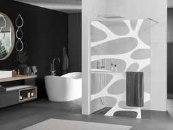 Mexen Kioto+ Walk-in zuhanyfal polccal 140 x 200 cm, fehér mintával, sorszármazék nikkel - 800-140-121-97-97