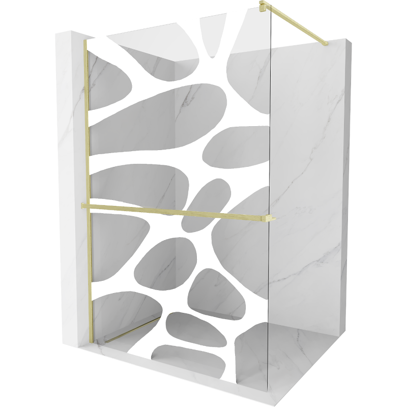 Mexen Kioto+ zuhanyfal polccal Walk-in 130 x 200 cm, fehér hullám, arany kefe - 800-130-121-55-97