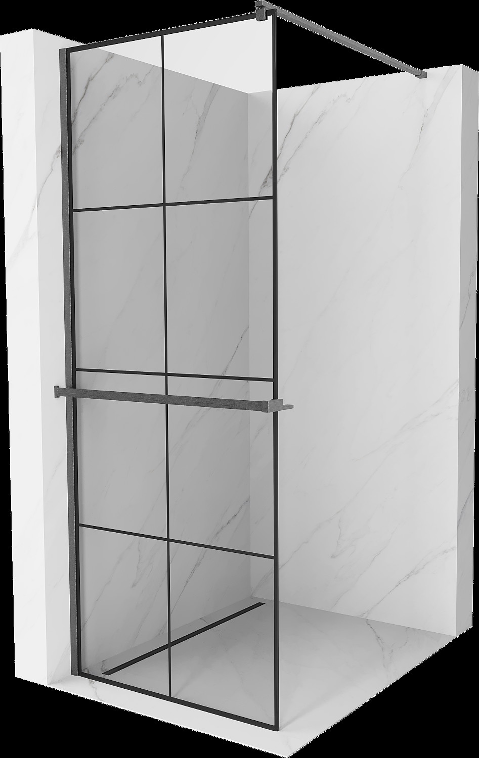 Mexen Kioto+ perete pentru duș cu suport Walk-in 70 x 200 cm, model negru, gun gray periat - 800-070-121-66-77