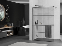 Mexen Kioto+ paravan de duş cu suport Walk-in 140 x 200 cm, model negru, gri armat periat - 800-140-121-66-77