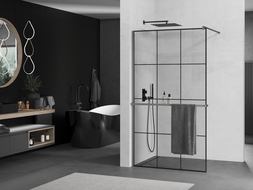 Mexen Kioto+ perete de duș cu suport Walk-in 110 x 200 cm, model negru, gun metal - 800-110-121-95-77