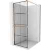 Mexen Kioto+ zuhanyfal polccal Walk-in 90 x 200 cm, fekete rács, csiszolt réz - 800-090-121-65-77