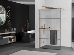 Mexen Kioto+ perete de duș cu suport Walk-in 100 x 200 cm, model negru, cupru periat - 800-100-121-65-77