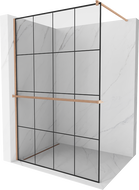 Mexen Kioto+ perete de duș cu suport Walk-in 140 x 200 cm, model negru, cupru periat - 800-140-121-65-77