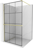 Mexen Kioto+ perete de duș cu raft Walk-in 110 x 200 cm, model negru, finisaj aurit - 800-110-121-55-77