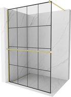 Mexen Kioto+ zuhanyzófal Walk-in 130 x 200 cm, fekete minta, arany kefélt - 800-130-121-55-77