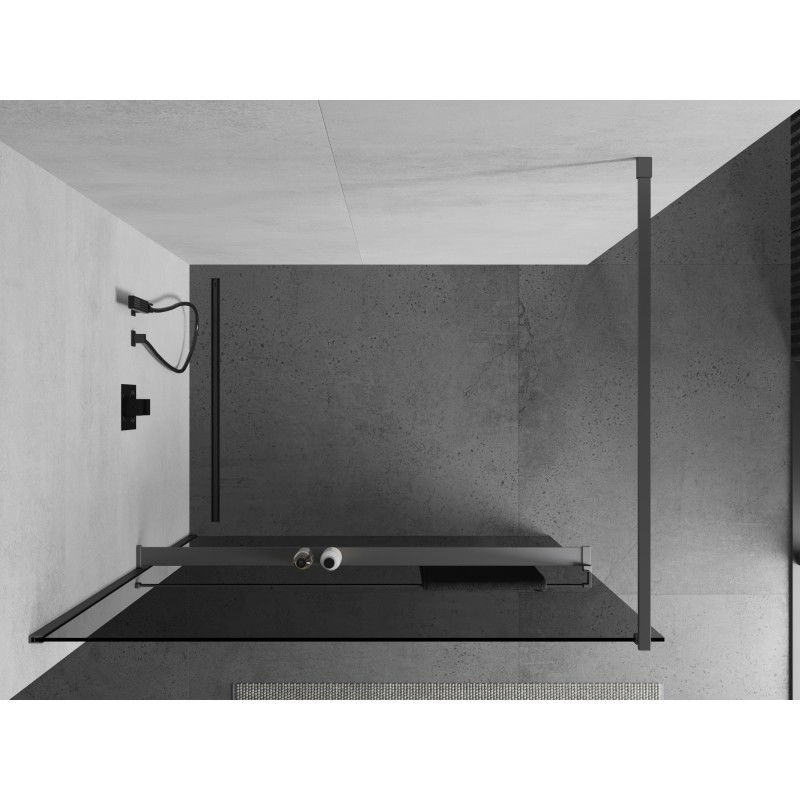 Mexen Kioto+ zuhanyfal polccal Walk-in 100 x 200 cm, grafit, gun metal - 800-100-121-95-40