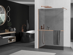 Mexen Kioto+ perete de duș cu suport Walk-in 140 x 200 cm, grafit, cupru periat - 800-140-121-65-40