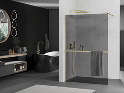 Mexen Kioto+ perete duș cu suport Walk-in 70 x 200 cm, grafit, finisaj aurit - 800-070-121-55-40