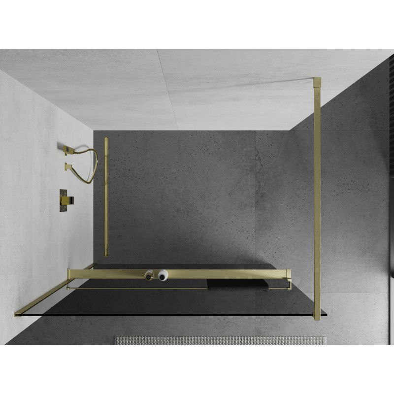 Mexen Kioto+ zuhanyfal polccal Walk-in 90 x 200 cm, grafit, arany kefélt - 800-090-121-55-40