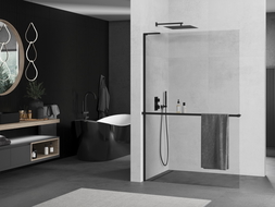 Mexen Kioto+ L panou de duș cu raft Walk-in 85 x 200 cm, transparent, negru - 800-085-123-70-00