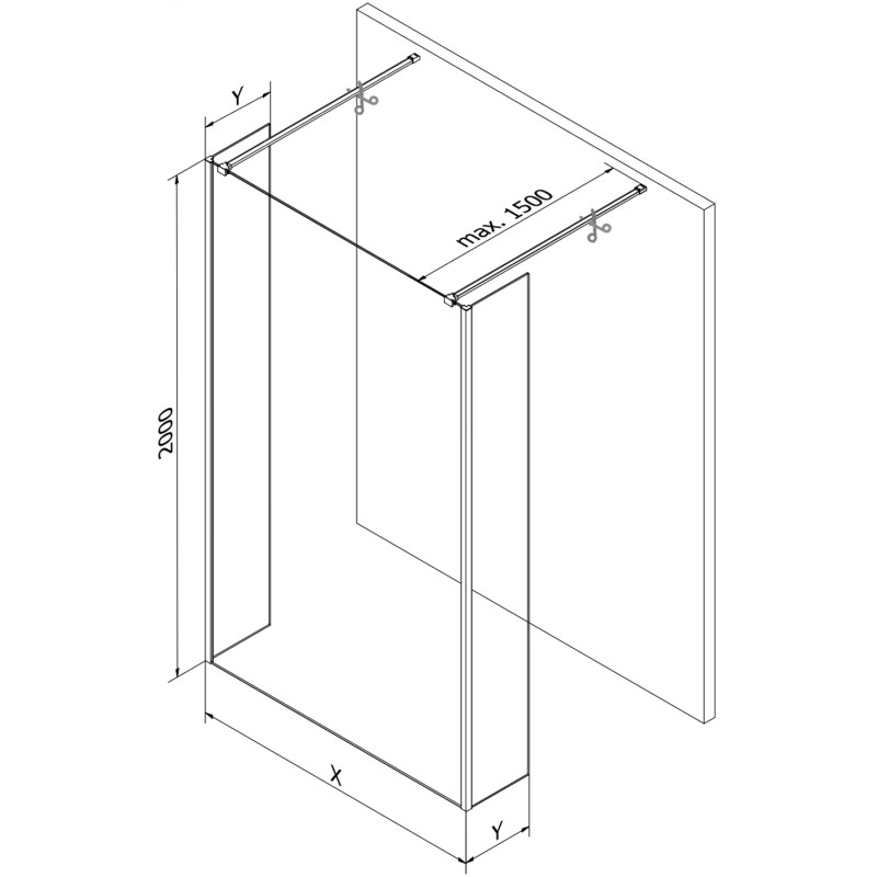 Mexen Kioto paravan de duș independent 170 x 30 x 30 cm, transparent, gri armat periat - 800-170-030-222-66-00-030
