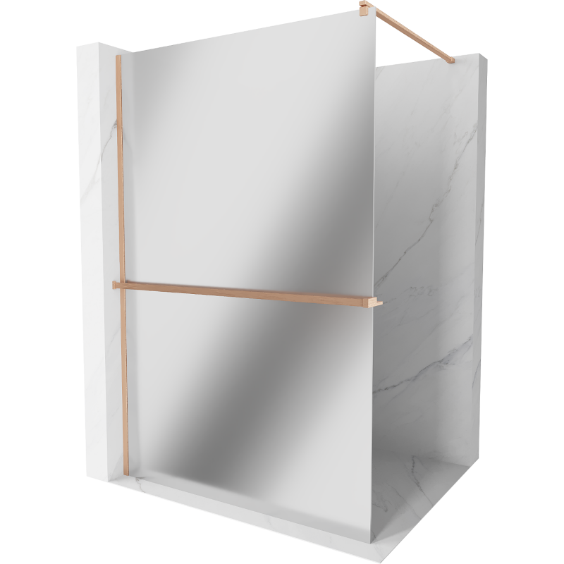 Mexen Kioto+ perete de duș cu suport Walk-in 90 x 200 cm, oglindă, cupru periat - 800-090-121-65-50