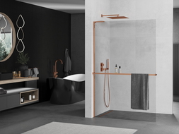 Mexen Kioto+ L perete de duș cu suport Walk-in 100 x 200 cm, transparent, aur roz - 800-100-123-60-00
