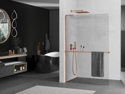 Mexen Kioto+ L perete de duș cu raft Walk-in 95 x 200 cm, transparent, aur roz - 800-095-123-60-00