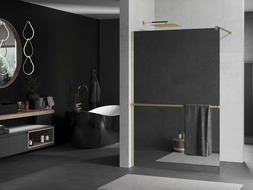 Mexen Kioto+ perete de dus cu suport Walk-in 100 x 200 cm, oglindă, finisaj auriu periat - 800-100-121-55-50