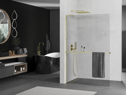 Mexen Kioto+ L perete de duș cu raft Walk-in 100 x 200 cm, transparent, aurie - 800-100-123-50-00