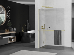 Mexen Kioto+ L perete de duș cu raft Walk-in 80 x 200 cm, transparent, aur aurit - 800-080-123-55-00