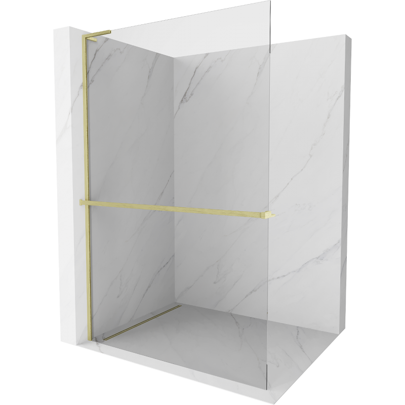 Mexen Kioto+ L perete de duș cu raft Walk-in 85 x 200 cm, transparent, aurie mat - 800-085-123-55-00