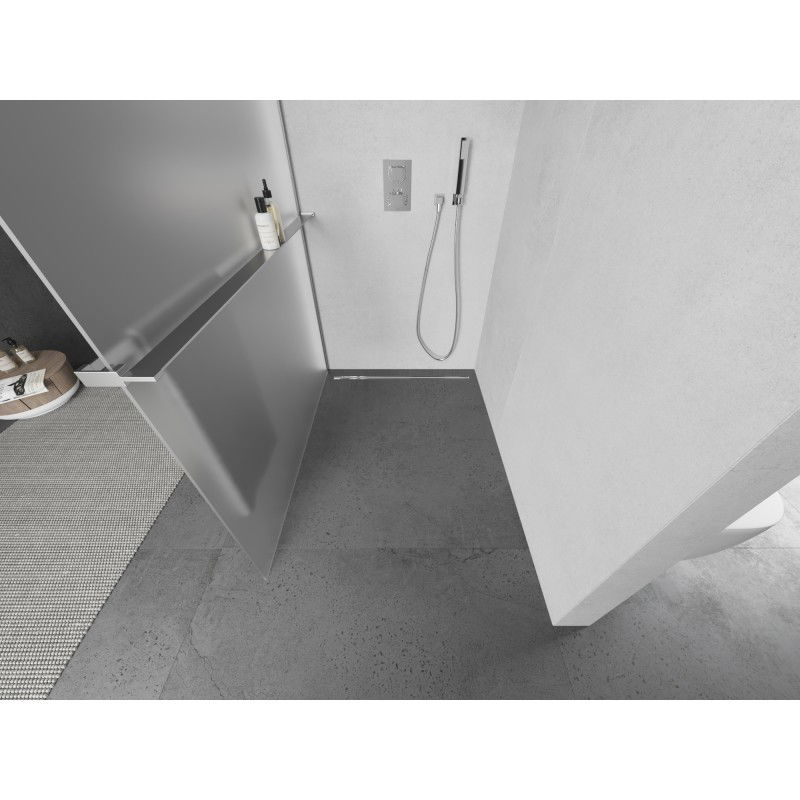 Mexen Kioto+ L zuhanyfal polccal Walk-in 80 x 200 cm, homályos, króm - 800-080-123-01-30