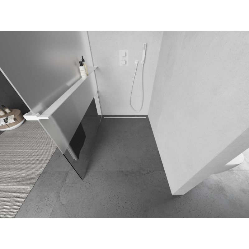 Mexen Kioto+ L zuhanyfal polccal Walk-in 100 x 200 cm, átlátszó/deres, fehér - 800-100-123-20-35