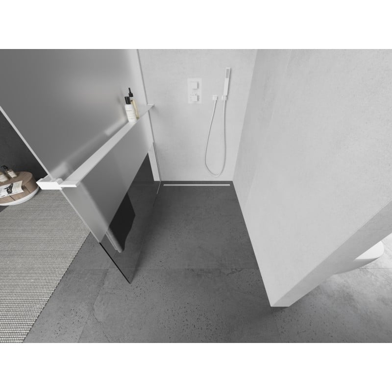 Mexen Kioto+ L panou de duș cu raft Walk-in 110 x 200 cm, transparent/givrat, alb - 800-110-123-20-35