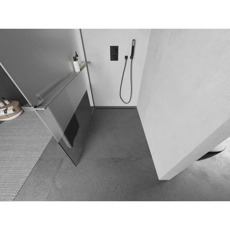 Mexen Kioto+ L zuhanyfal polccal Walk-in 70 x 200 cm, átlátszó/matt, kefélt pisztolyszürke - 800-070-123-66-35