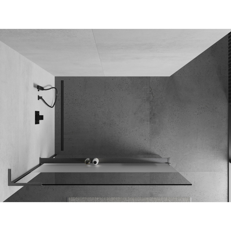 Mexen Kioto+ L zuhanyfal polccal Walk-in 80 x 200 cm, átlátszó/homokfúvott, gun gray kefe - 800-080-123-66-35