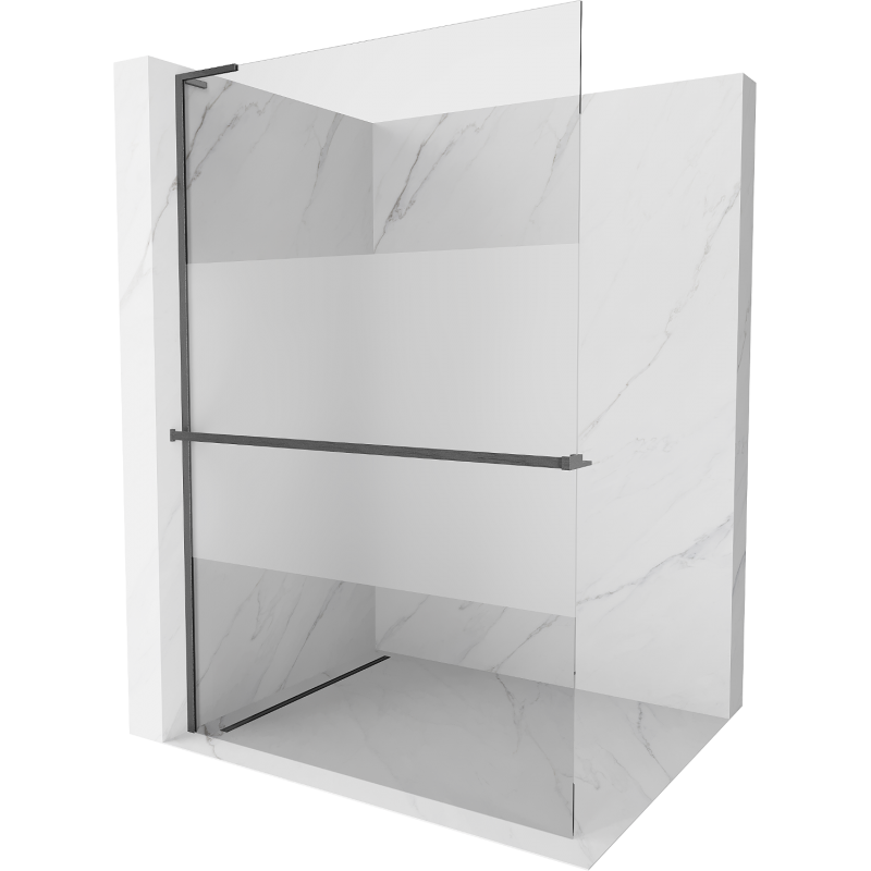 Mexen Kioto+ L zuhanyfal polccal Walk-in 90 x 200 cm, átlátszó/deres, szálcsiszolt fegyverszürke - 800-090-123-66-35