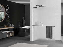 Mexen Kioto+ L panou de duș cu shelf Walk-in 100 x 200 cm, sablat, negru - 800-100-123-70-30